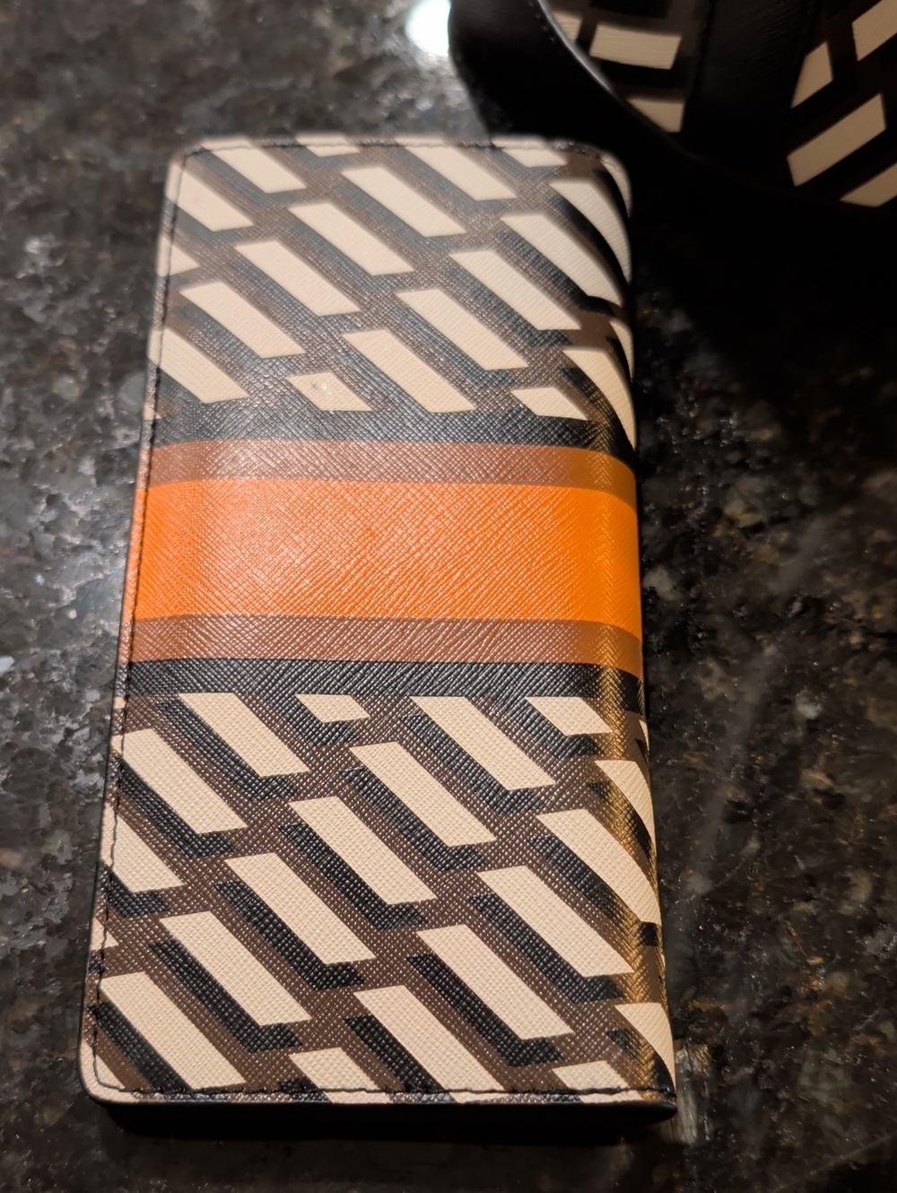 Henri Bendel Black, Orange & Cream Geometric Dome Satchel with Wallet - Picture 9 of 12